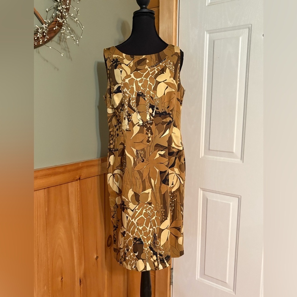Talbots Cream and Brown Midi Dress with Timeless Elegance